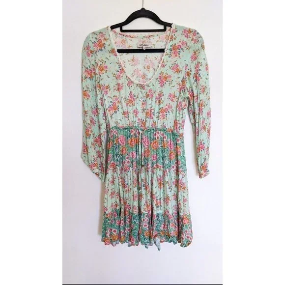 Arnhem Harmony Gypsy Mini Dress Sz6 Boho Floral Mint - Picture 7 of 10
